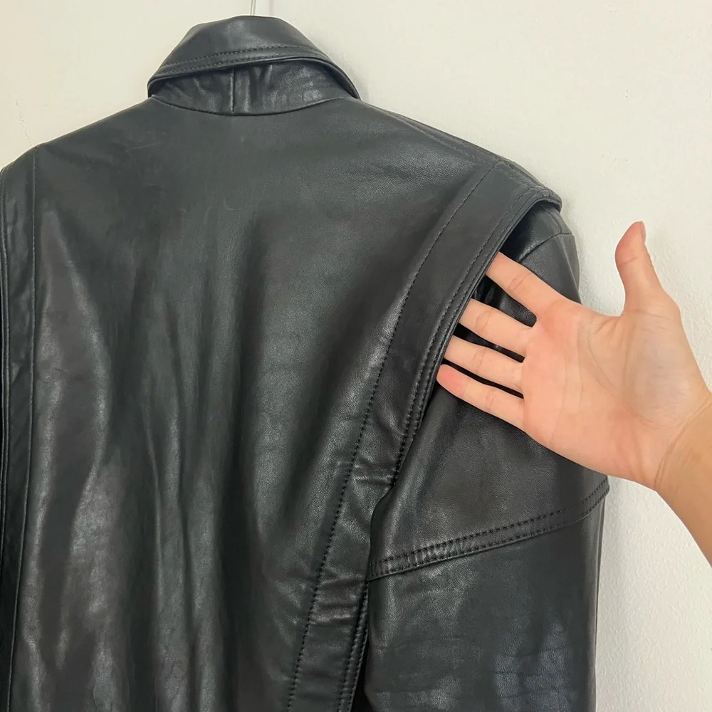 Zara Black Oversized Leather Bomber Jacket - Picture 5 of 10